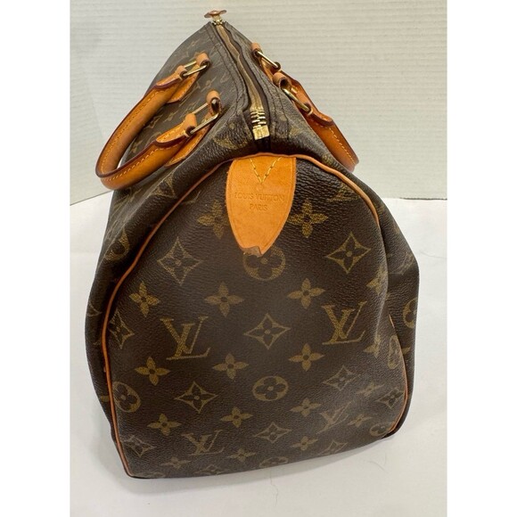 Louis Vuitton Speedy 35 Brown Canvas Monogram LV Satchel Handbag $1700 RP - Picture 6 of 12